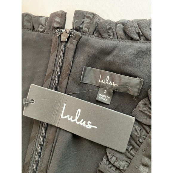 Lulus Black Long Sleeve Mini Dress Ruffle Empire Cocktail Small Date Nite NWT - Picture 8 of 10